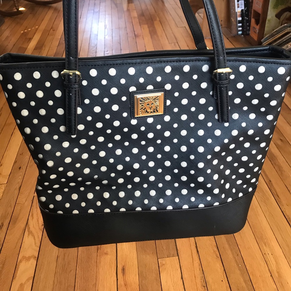 Anne Klein black and white tote with pink interior